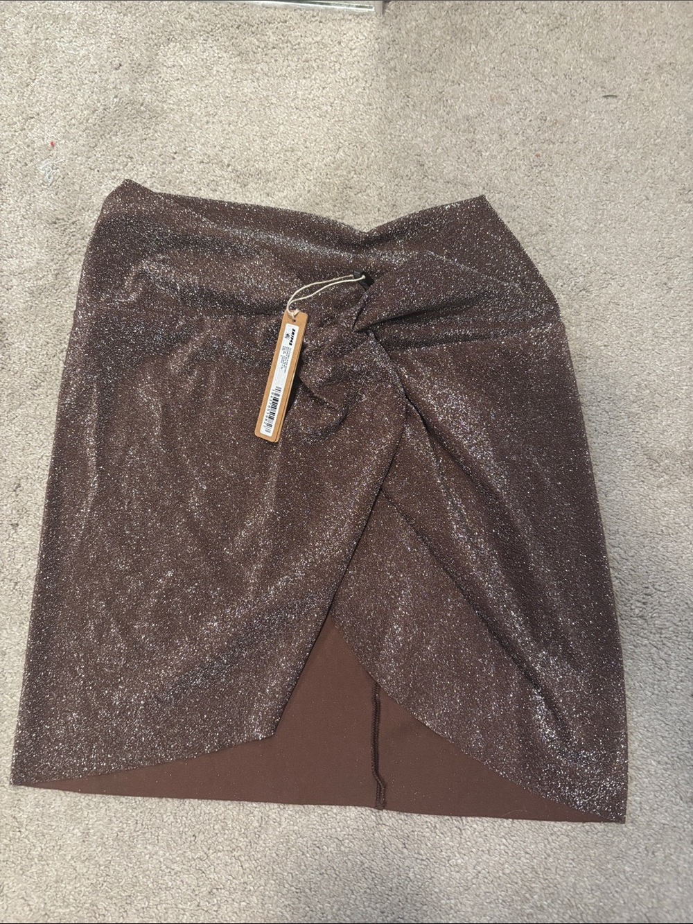 SKIMS Metallic Twist-Front Mini Skirt - Brown Sparkle